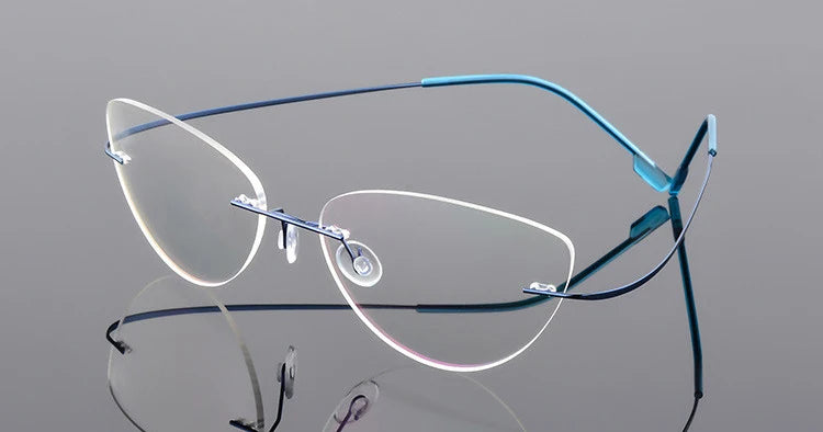 Women Titanium alloy Screwless Rimless Cat Eye Glasses Frame, Ultralight Frameless Optical Frames For Prescription Myopia F860