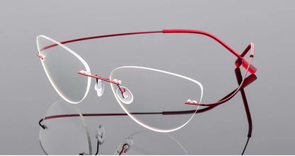 Women Titanium alloy Screwless Rimless Cat Eye Glasses Frame, Ultralight Frameless Optical Frames For Prescription Myopia F860