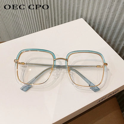 OEC CPO Oversized Clear Square Glasses Women Fashion Anti-Blue Optical Glasses Frames Classic Plastic Eyeglasses Frames Eyewear
