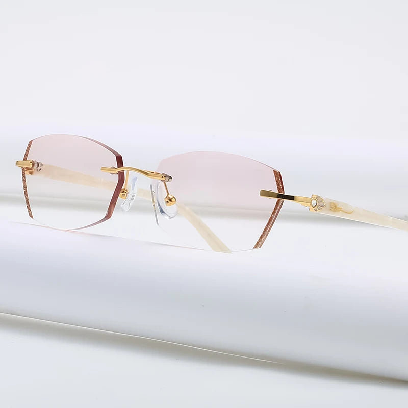 ZIROSAT 58069 Alloy Tint Lenses Myopia Glasses Reading Glasses Diamond Cutting Rimless Titanium Glasses Frame for Women