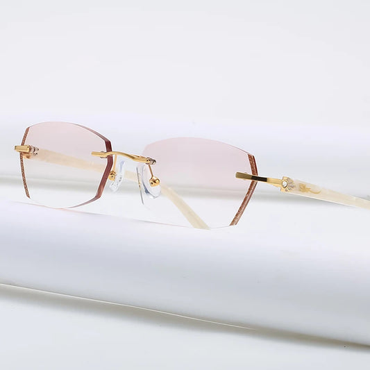 ZIROSAT 58069 Alloy Tint Lenses Myopia Glasses Reading Glasses Diamond Cutting Rimless Titanium Glasses Frame for Women