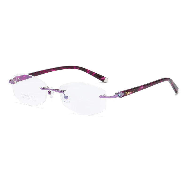 ZIROSAT 58069 Alloy Tint Lenses Myopia Glasses Reading Glasses Diamond Cutting Rimless Titanium Glasses Frame for Women