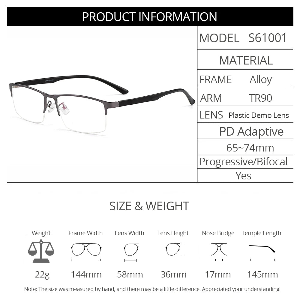 Men Titanium Alloy Semi Rimless Eyeglasses Frame For Men Prescription Eyewear Flexible TR90 Legs IP Electroplating S61001