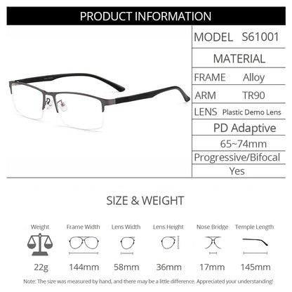 Men Titanium Alloy Semi Rimless Eyeglasses Frame For Men Prescription Eyewear Flexible TR90 Legs IP Electroplating S61001