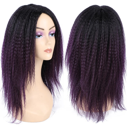 Ombre Synthetic Wig For Women Medium Part Women Kinky Curly Afro Hair Wigs Yaki Straight Wigs  Black Natural Female Wigs cosplay