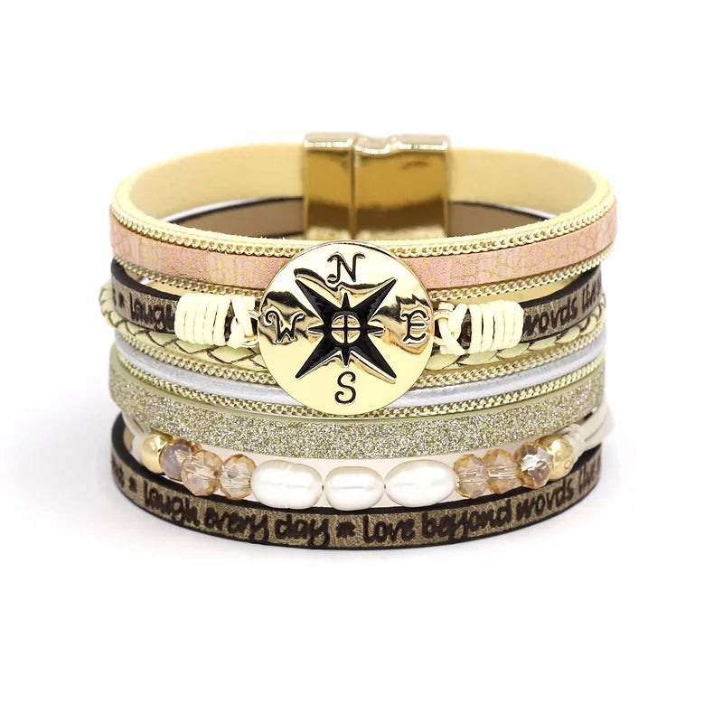 VONNOR Women Bracelet Jewelry Multilayer Leather Rope Chain Alloy Inlaid Rhinestone Bracelets Female Accessories Dropshipping