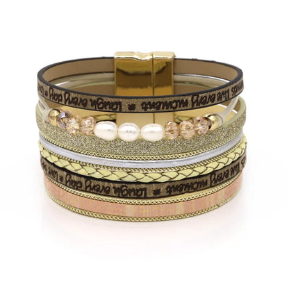 VONNOR Women Bracelet Jewelry Multilayer Leather Rope Chain Alloy Inlaid Rhinestone Bracelets Female Accessories Dropshipping