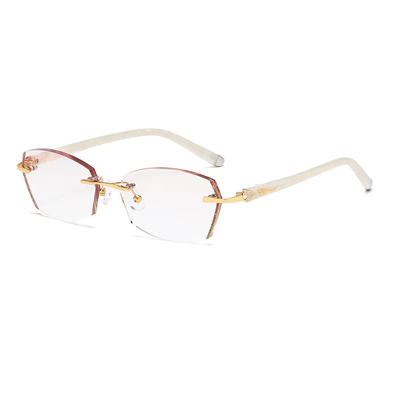 ZIROSAT 58069 Alloy Tint Lenses Myopia Glasses Reading Glasses Diamond Cutting Rimless Titanium Glasses Frame for Women