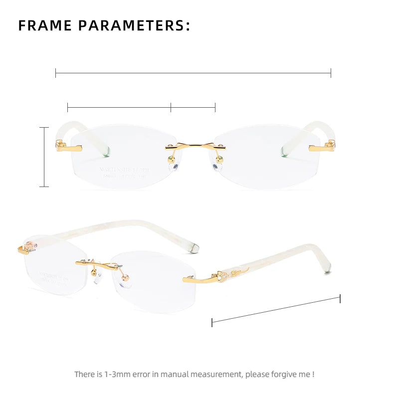 ZIROSAT 58069 Alloy Tint Lenses Myopia Glasses Reading Glasses Diamond Cutting Rimless Titanium Glasses Frame for Women