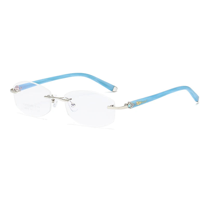 ZIROSAT 58069 Alloy Tint Lenses Myopia Glasses Reading Glasses Diamond Cutting Rimless Titanium Glasses Frame for Women