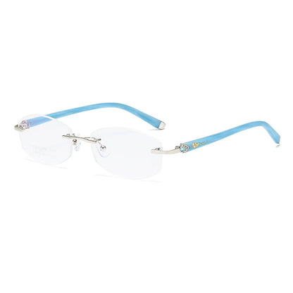ZIROSAT 58069 Alloy Tint Lenses Myopia Glasses Reading Glasses Diamond Cutting Rimless Titanium Glasses Frame for Women