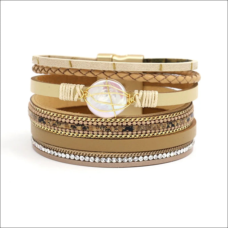 VONNOR Women Bracelet Jewelry Multilayer Leather Rope Chain Alloy Inlaid Rhinestone Bracelets Female Accessories Dropshipping