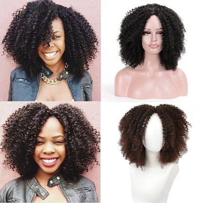 MSIWIGS Women's Short Afro Kinky Curly Wigs Ombre Brown Synthetic Middle Part Nature Hair Black Daily Party Headgear with Clips