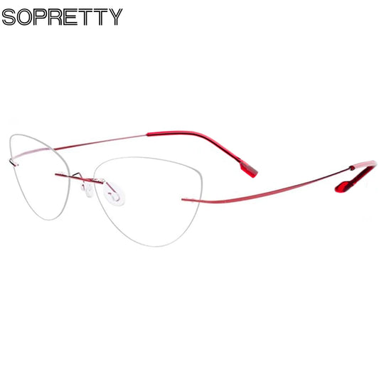 Women Titanium alloy Screwless Rimless Cat Eye Glasses Frame, Ultralight Frameless Optical Frames For Prescription Myopia F860
