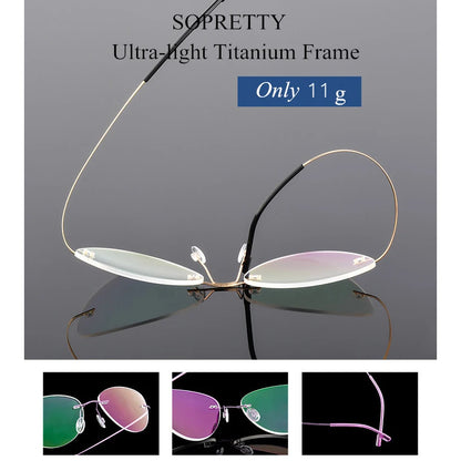 Women Titanium alloy Screwless Rimless Cat Eye Glasses Frame, Ultralight Frameless Optical Frames For Prescription Myopia F860