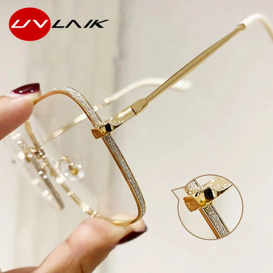 UVLAIK Computer Glasses Frame Women Men Anti Blue Light Alloy Eyewear Blocking Square Spectacle Transparent Glasses Optical