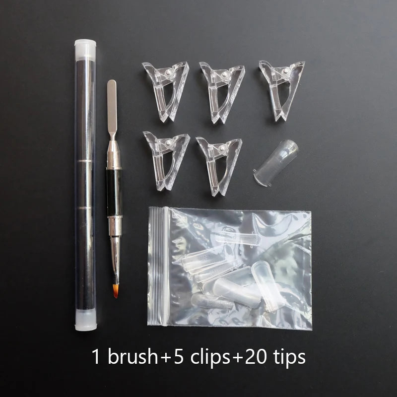 Forms for Nail Extension with Dual-Ended UV Gel Brush Nail Clips Dual Nail Extending Mold Quick Building Full Cover Nail Tips