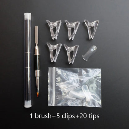 Forms for Nail Extension with Dual-Ended UV Gel Brush Nail Clips Dual Nail Extending Mold Quick Building Full Cover Nail Tips