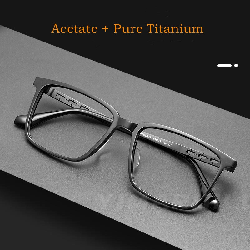 YIMARUILI Ultra-light Business Pure Titanium Square Glasses Frame Acetate Retro Optical Prescription Eyeglasses Men HT5022B