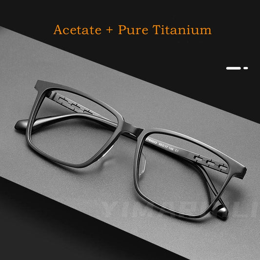 YIMARUILI Ultra-light Business Pure Titanium Square Glasses Frame Acetate Retro Optical Prescription Eyeglasses Men HT5022B