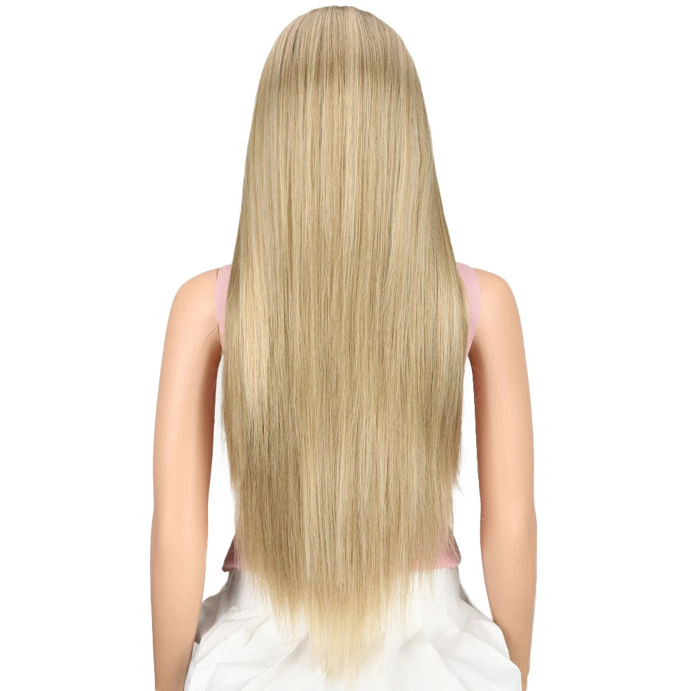 FASHION IDOL 13X4 Lace Front Wig For Women 32 Inch Heat Resistant Fiber Straight Wigs Blonde Natural Synthetic Wigs Cosplay Hair