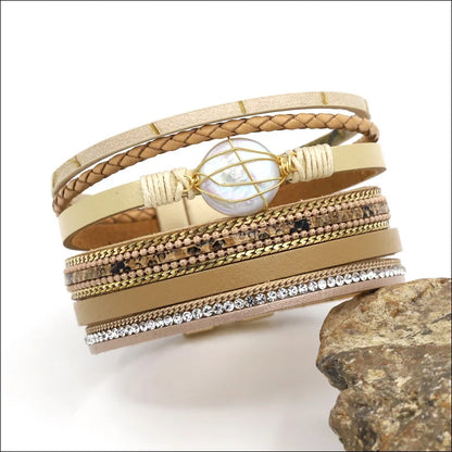 VONNOR Women Bracelet Jewelry Multilayer Leather Rope Chain Alloy Inlaid Rhinestone Bracelets Female Accessories Dropshipping