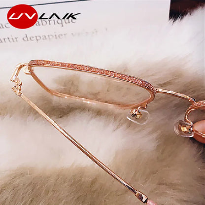 UVLAIK Computer Glasses Frame Women Men Anti Blue Light Alloy Eyewear Blocking Square Spectacle Transparent Glasses Optical