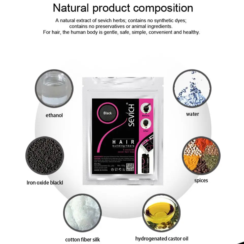 Sevich 10 colors hair fiber thicken powder 100g refill bag hair loss products hair building fibers powders