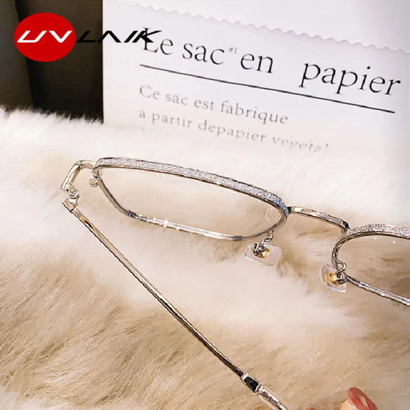 UVLAIK Computer Glasses Frame Women Men Anti Blue Light Alloy Eyewear Blocking Square Spectacle Transparent Glasses Optical
