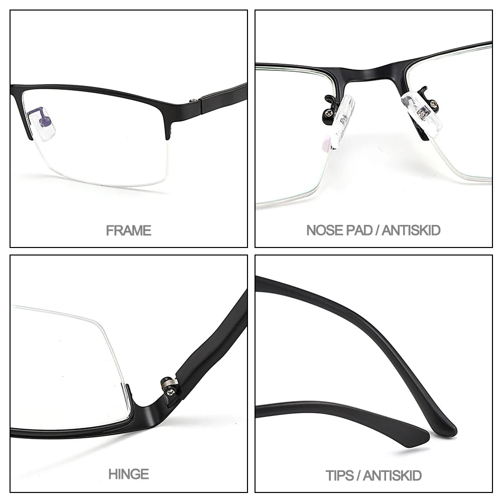 Men Titanium Alloy Semi Rimless Eyeglasses Frame For Men Prescription Eyewear Flexible TR90 Legs IP Electroplating S61001