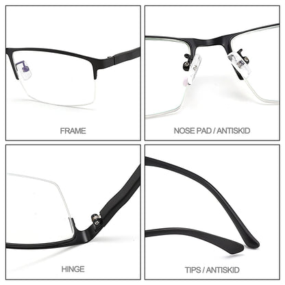 Men Titanium Alloy Semi Rimless Eyeglasses Frame For Men Prescription Eyewear Flexible TR90 Legs IP Electroplating S61001