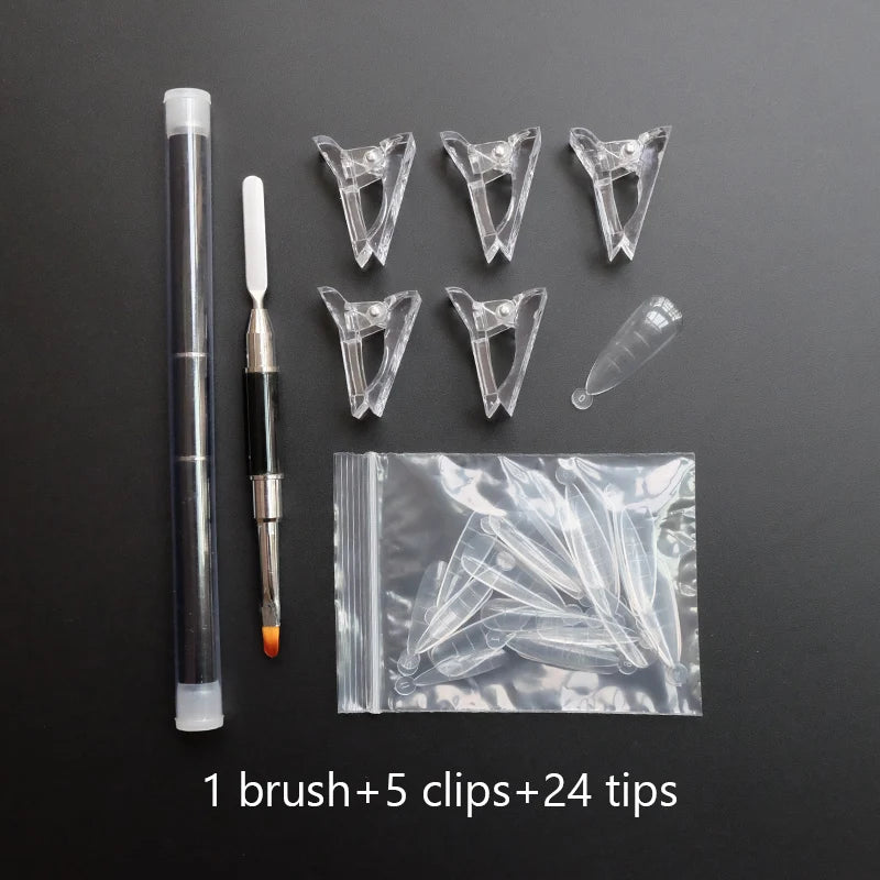 Forms for Nail Extension with Dual-Ended UV Gel Brush Nail Clips Dual Nail Extending Mold Quick Building Full Cover Nail Tips