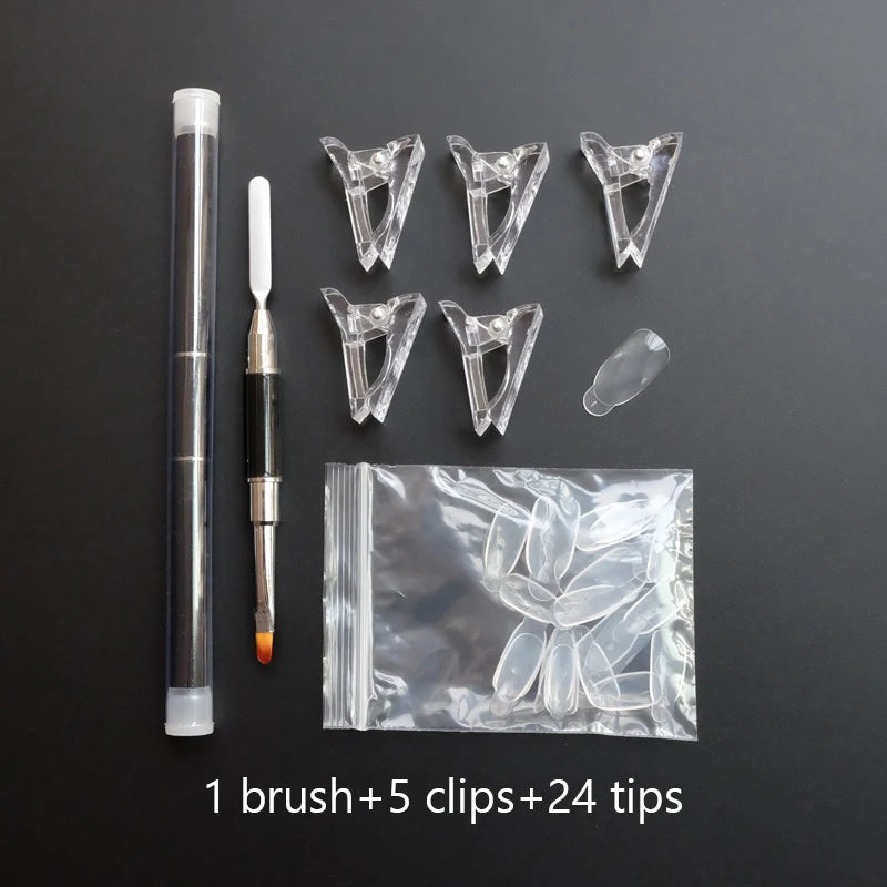 Forms for Nail Extension with Dual-Ended UV Gel Brush Nail Clips Dual Nail Extending Mold Quick Building Full Cover Nail Tips