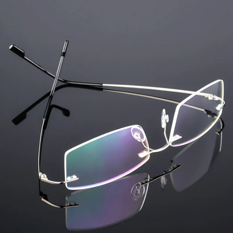 Anti Blue Light Folding Rimless Eyeglasses Optical Glasses Man Square stainless steel Lightweight Memory Titanium Spectacle