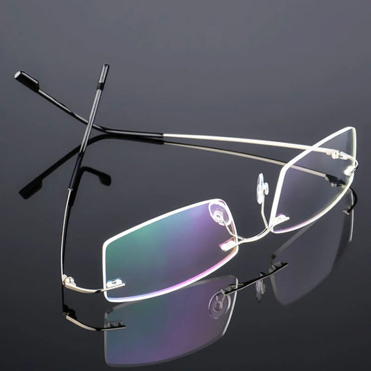 Anti Blue Light Folding Rimless Eyeglasses Optical Glasses Man Square stainless steel Lightweight Memory Titanium Spectacle