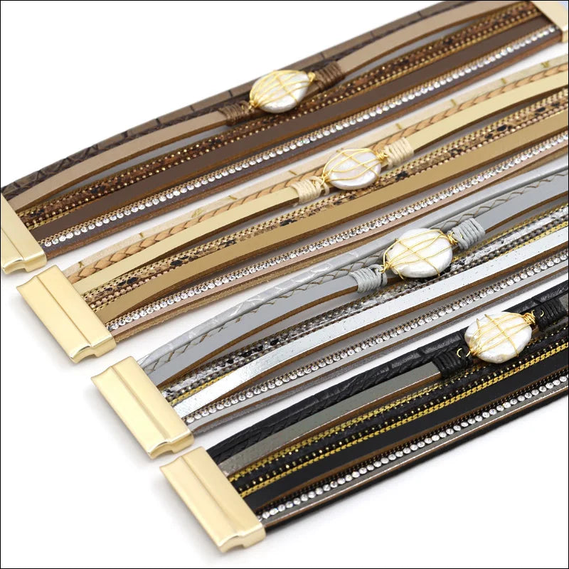 VONNOR Women Bracelet Jewelry Multilayer Leather Rope Chain Alloy Inlaid Rhinestone Bracelets Female Accessories Dropshipping