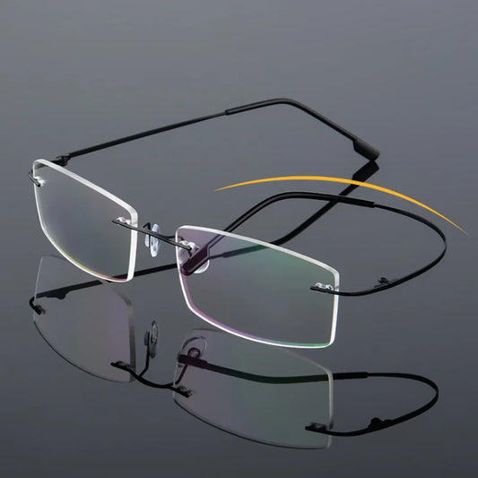 Anti Blue Light Folding Rimless Eyeglasses Optical Glasses Man Square stainless steel Lightweight Memory Titanium Spectacle
