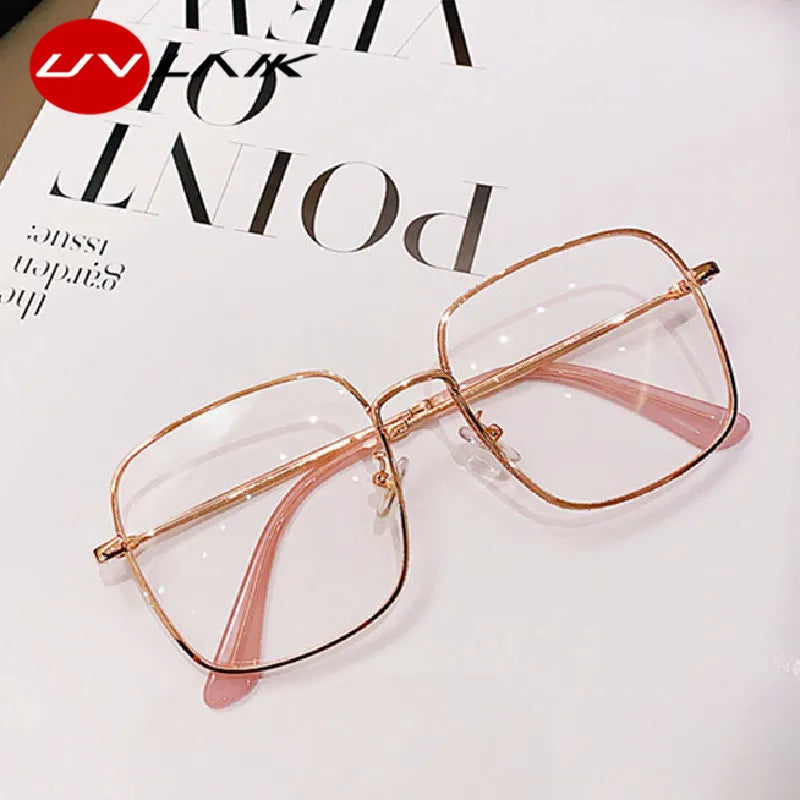UVLAIK Computer Glasses Frame Women Men Anti Blue Light Alloy Eyewear Blocking Square Spectacle Transparent Glasses Optical