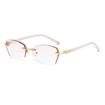 ZIROSAT 58069 Alloy Tint Lenses Myopia Glasses Reading Glasses Diamond Cutting Rimless Titanium Glasses Frame for Women