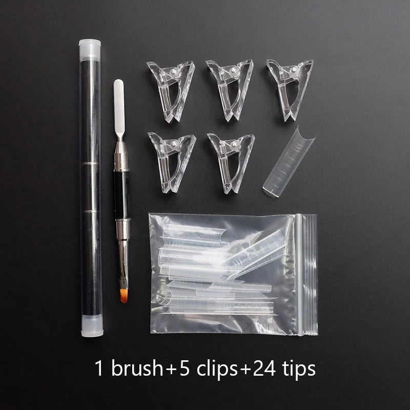 Forms for Nail Extension with Dual-Ended UV Gel Brush Nail Clips Dual Nail Extending Mold Quick Building Full Cover Nail Tips