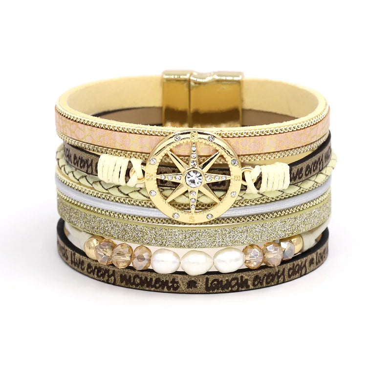 VONNOR Women Bracelet Jewelry Multilayer Leather Rope Chain Alloy Inlaid Rhinestone Bracelets Female Accessories Dropshipping