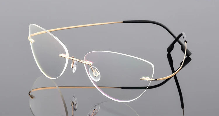 Women Titanium alloy Screwless Rimless Cat Eye Glasses Frame, Ultralight Frameless Optical Frames For Prescription Myopia F860