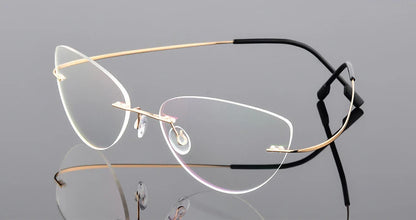 Women Titanium alloy Screwless Rimless Cat Eye Glasses Frame, Ultralight Frameless Optical Frames For Prescription Myopia F860