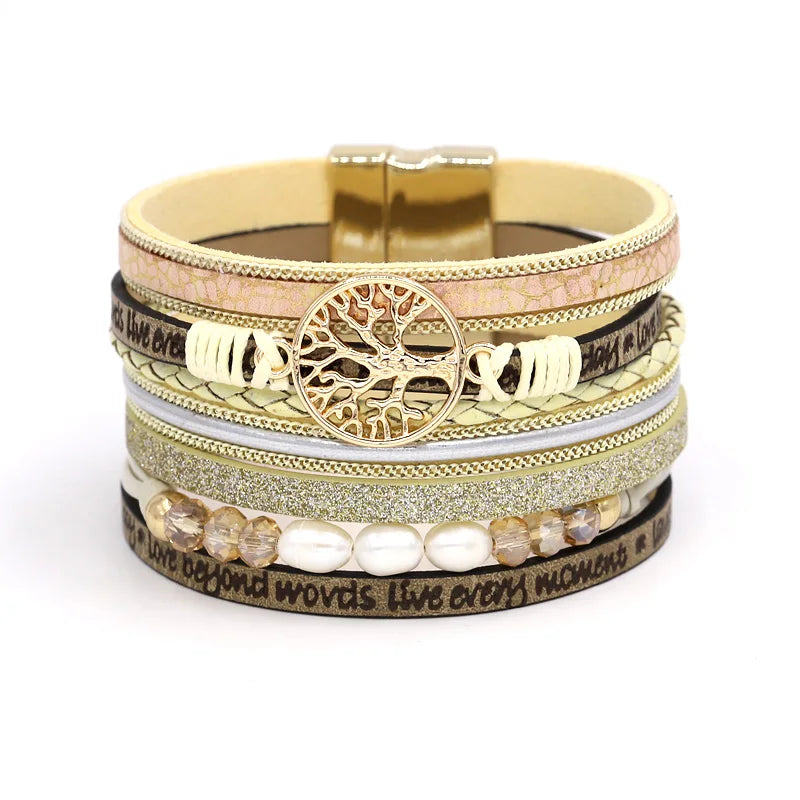 VONNOR Women Bracelet Jewelry Multilayer Leather Rope Chain Alloy Inlaid Rhinestone Bracelets Female Accessories Dropshipping