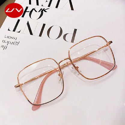 UVLAIK Computer Glasses Frame Women Men Anti Blue Light Alloy Eyewear Blocking Square Spectacle Transparent Glasses Optical
