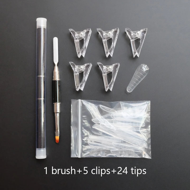 Forms for Nail Extension with Dual-Ended UV Gel Brush Nail Clips Dual Nail Extending Mold Quick Building Full Cover Nail Tips