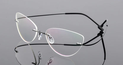 Women Titanium alloy Screwless Rimless Cat Eye Glasses Frame, Ultralight Frameless Optical Frames For Prescription Myopia F860