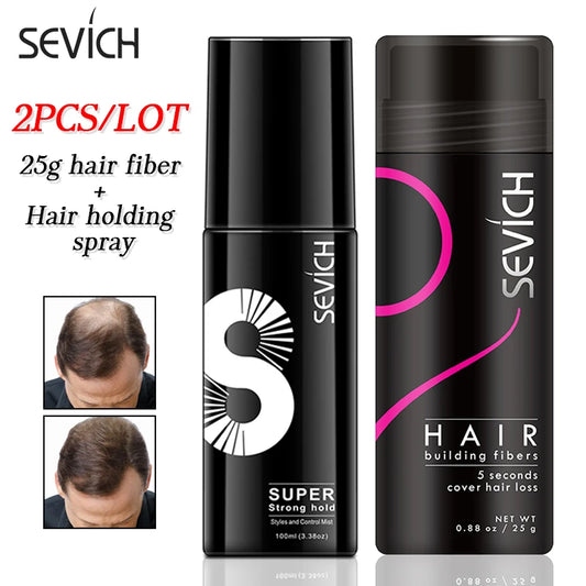 Sevich 2pcs/lot Hair Fiber Set 25g Hair Building Fiber + Hair Holding Spray Keratin Powders Hair Regrowth Treatment Instant