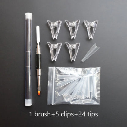 Forms for Nail Extension with Dual-Ended UV Gel Brush Nail Clips Dual Nail Extending Mold Quick Building Full Cover Nail Tips