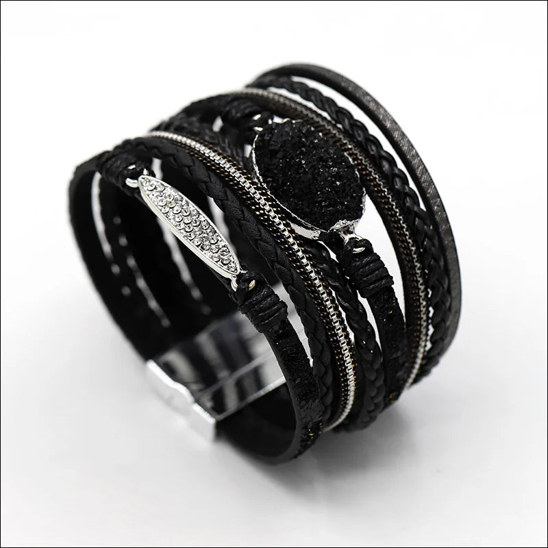 VONNOR Women Bracelet Jewelry Multilayer Leather Rope Chain Alloy Inlaid Rhinestone Bracelets Female Accessories Dropshipping